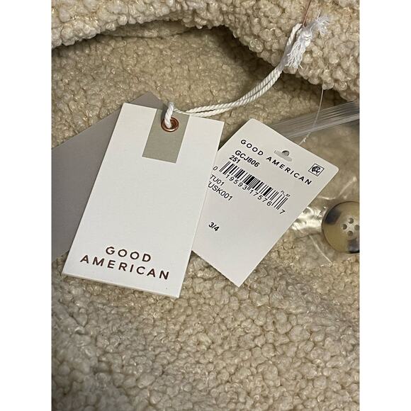 Good American NEW Size Large XL Button Front Sand Color Sherpa Jacket Shacket - Picture 6 of 9